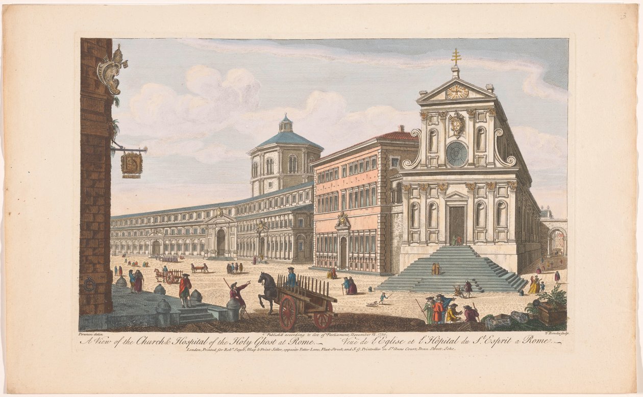 Gezicht op de kerk Santo Spirito Sassia te Roomassa Näkymä Rooman kirkosta ja Pyhän Hengen sairaalasta (otsikko esineessä) Rooma (sarjan nimi) tekijältä Robert Sayer