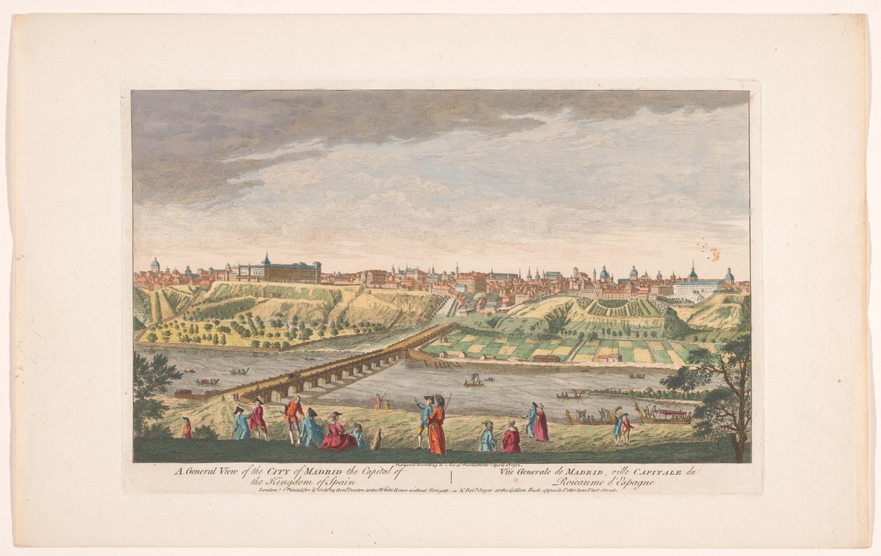 Gezicht op de stad Madrid Yleiskuva Madridin kaupungista, Espanjan kuningaskunnan pääkaupungista (otsikko esineessä) Madrid en Lissabon (sarjan nimi) tekijältä Robert Sayer