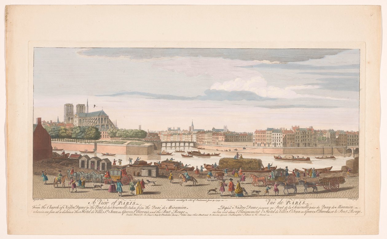 Näkymä Pariisin kaupunkiin Quai de Miramionilta nähtynä Näkymä Pariisiin, Nostre Damen kirkosta Pont de la Tournelleen, otettu Quai de Miramionilta (...) (otsikko esineessä) Paris (sarjan nimi) tekijältä Robert Sayer