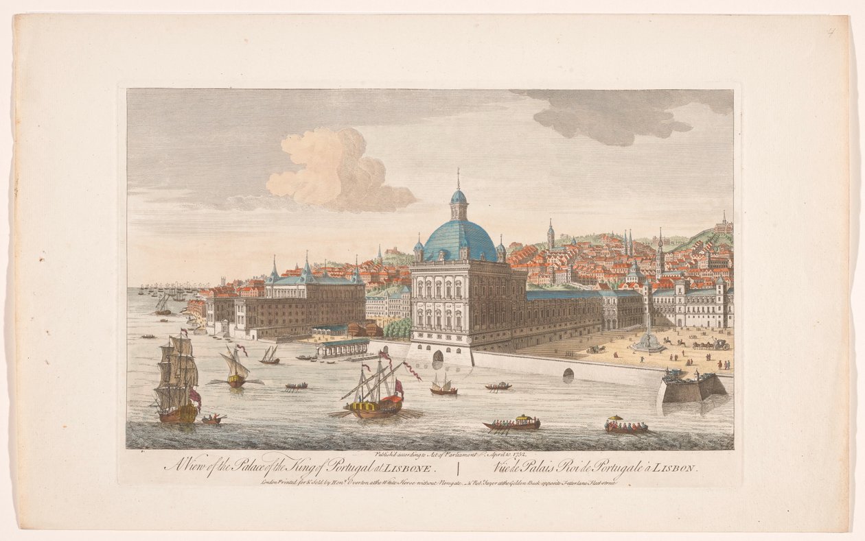 Näkymä Lissabonin kuninkaalliselle palatsille Näkymä Portugalin kuninkaan palatsista Lissabonissa (otsikko esineessä) Madrid ja Lissabon (sarjan nimi) tekijältä Robert Sayer
