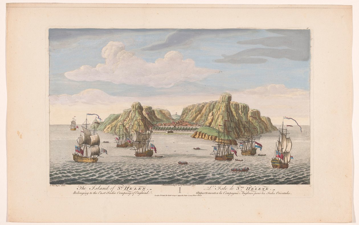 Näkymä Saint Helenan saarelle St Helenin saari. Kuuluu East India Company of Englandiin (otsikko esineessä) VOC-ratkaisut (sarjan nimi) tekijältä Robert Sayer