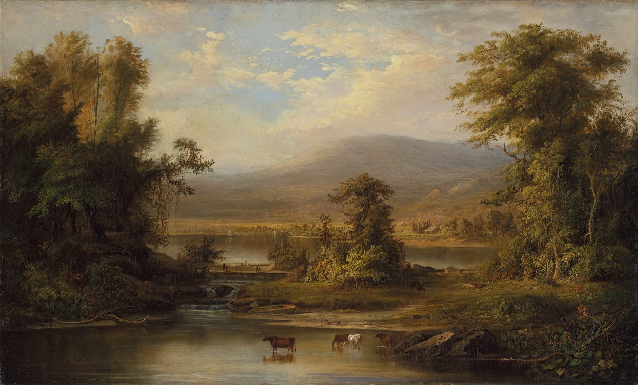 Maisema, jossa lehmät juottavat purossa, 1871. tekijältä Robert Seldon Duncanson
