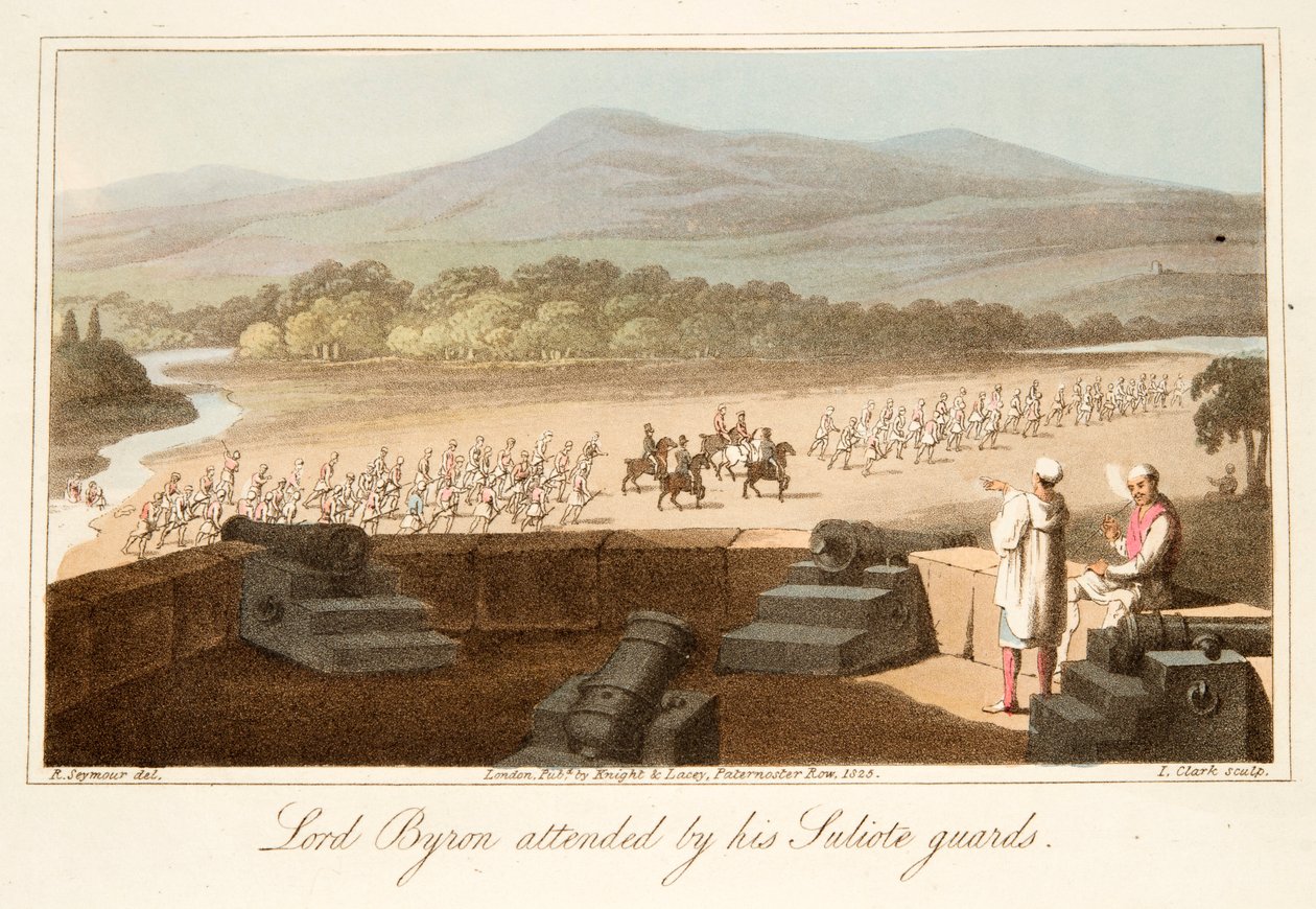 Lord Byron osallistui hänen Suliote Guards, pub. 1825. tekijältä Robert Seymour