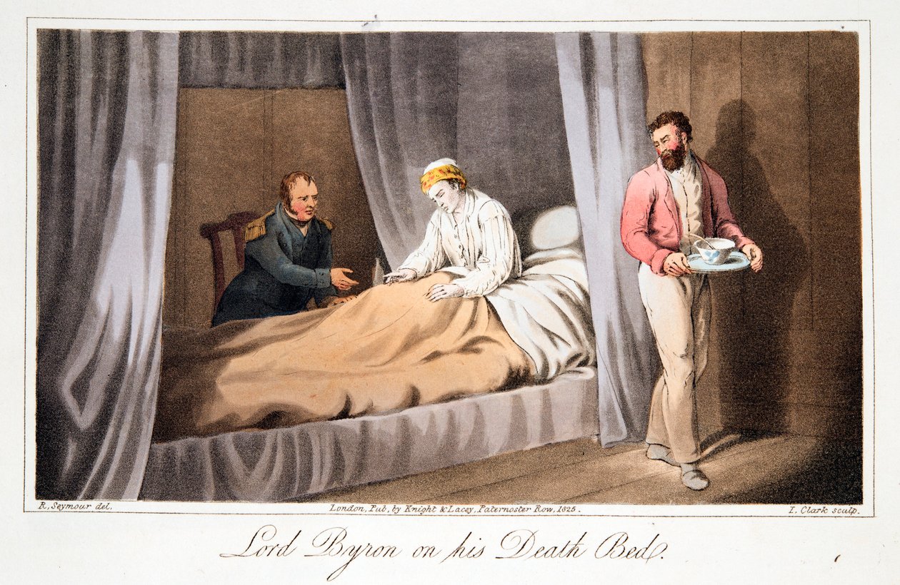 Lord Byron kuolinvuoteella, pub. 1825. tekijältä Robert Seymour