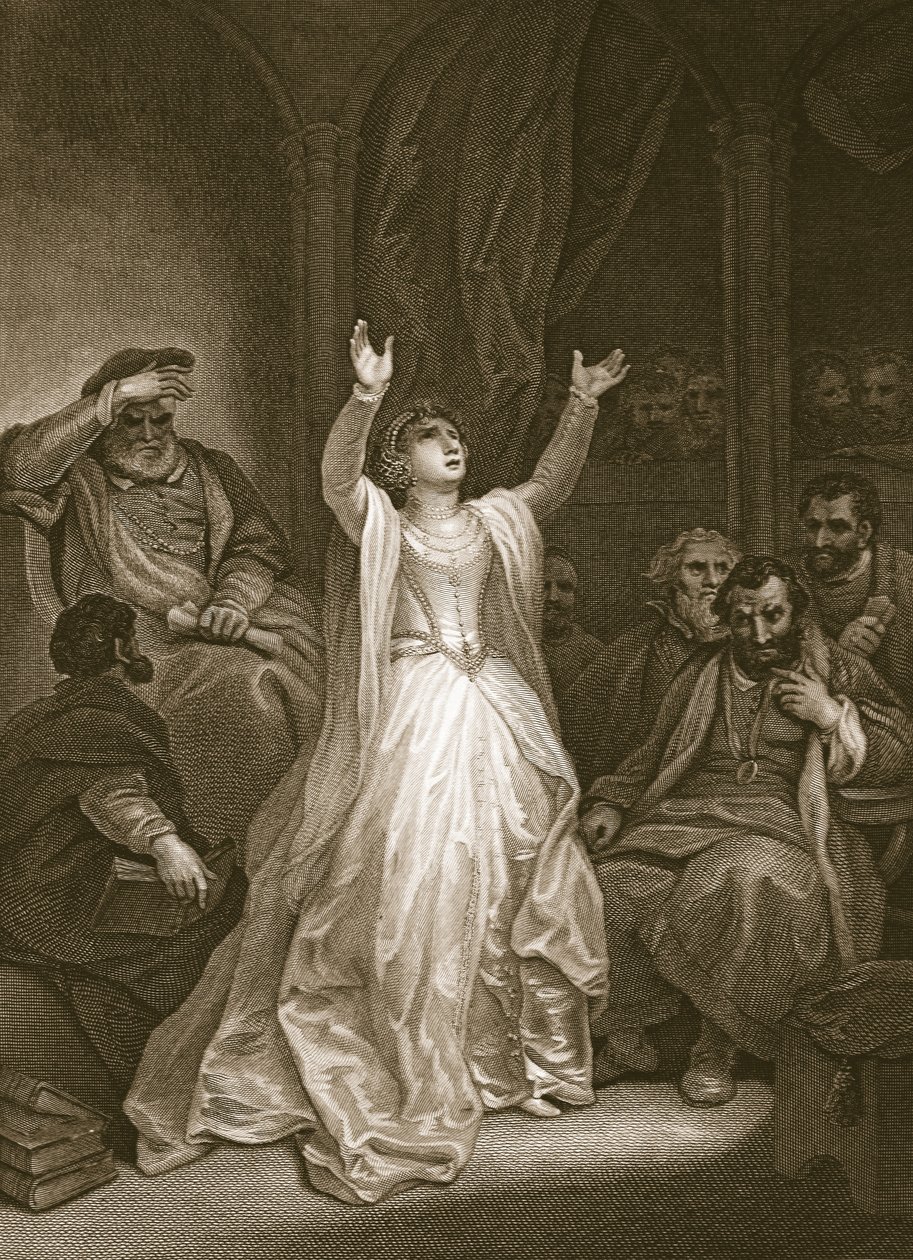 Anne Boleynin tuomitseminen, kaiverrettu George Noble, kuvitus David Humen teoksesta Englannin historia, pub. R. Bowyer, Lontoo, 1812 tekijältä Robert Smirke