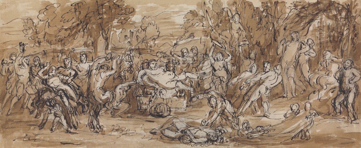 Kuvatutkimus Bacchanalia-juhlasta metsämaisemassa tekijältä Robert Smirke
