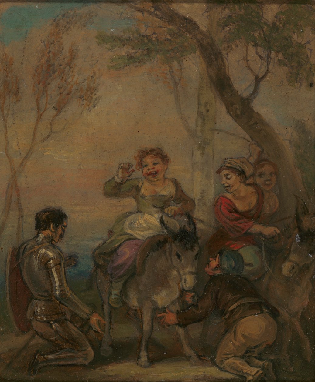 Kuvitus Don Quijotelle (hahmoilla aasilla) tekijältä Robert Smirke