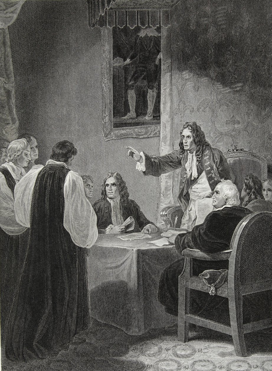 Piispat ennen salaista neuvostoa, 1688, kaiverrettu George Noble, kuvitus David Humen teoksesta "The History of England", pub. R. Bowyer, Lontoo, 1812 tekijältä Robert Smirke