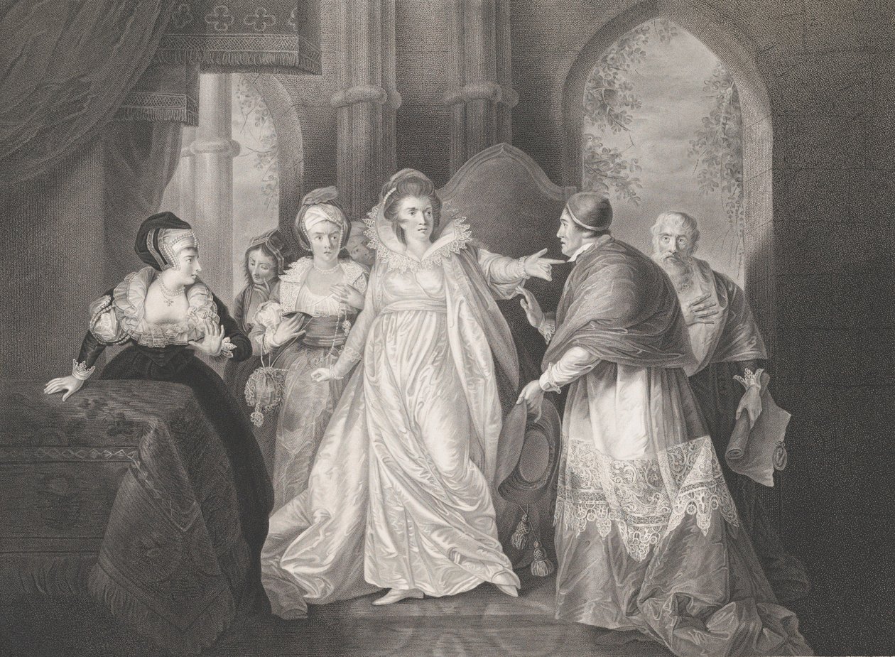 Kuningatar Catherine, kardinaali Wolsey ja kardinaali Campeius Sha..., julkaistu ensimmäisen kerran 1796, julkaistu uudelleen 1852. tekijältä Robert Thew