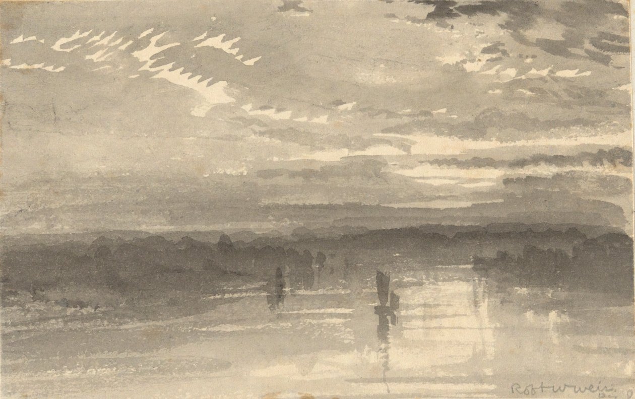 Maisema - pilvet, vesi, purjevene tekijältä Robert Walter Weir