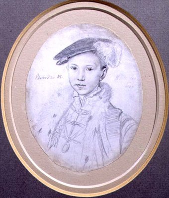 Edward VI:n (1537-53) muotokuva 1683 (lyijykynä tarranauhalla) tekijältä Robert White