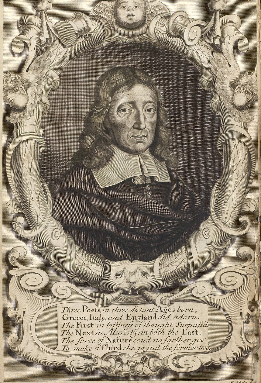 John Miltonin muotokuva 1608-1674. Etukappale Paradise Lostista, 1688. tekijältä Robert White