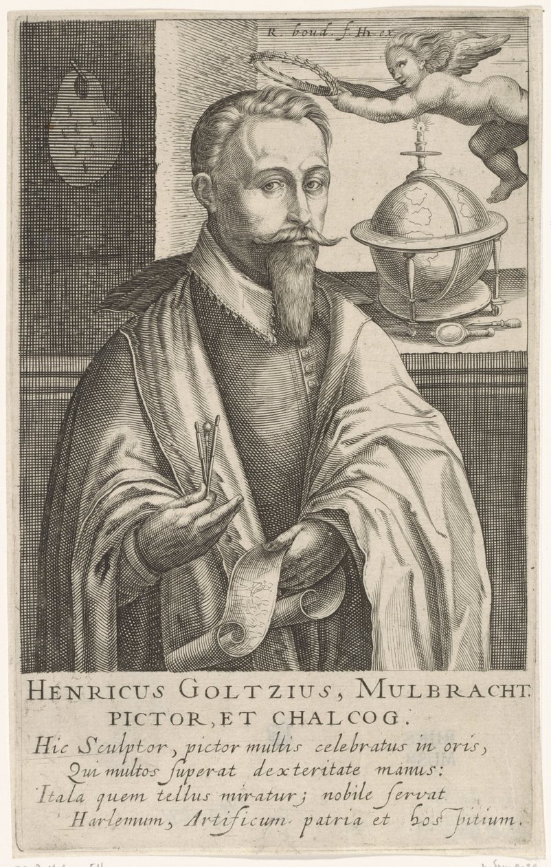 Hendrik Goltziuksen muotokuva, n. 1610 (kaiverrus) tekijältä Robert Willemsz de Baudous