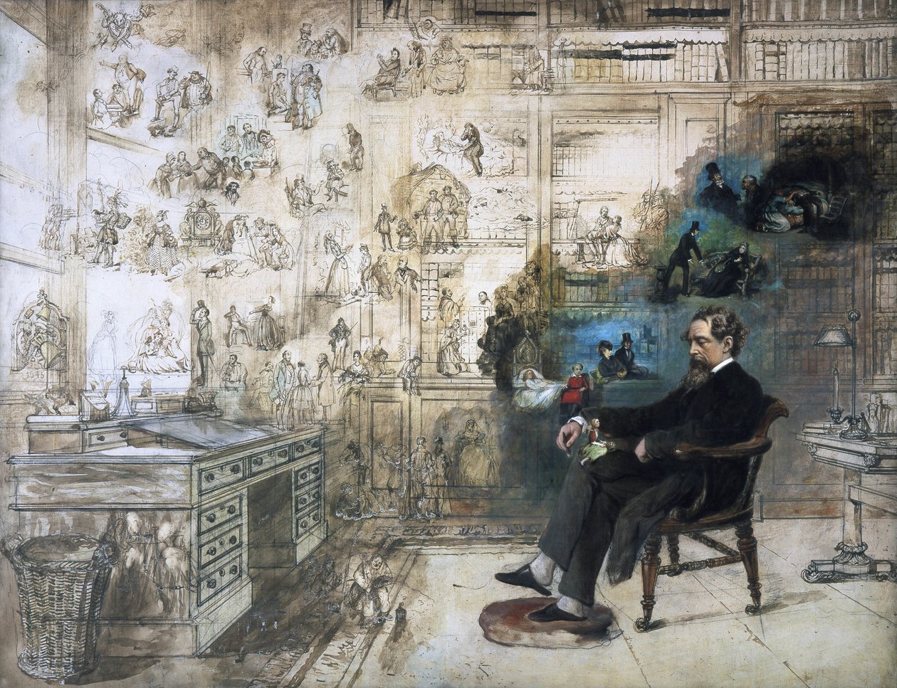 Postuumi muotokuva Dickensistä ja hänen hahmoistaan; Dickensin unelma, 1875 tekijältä Robert William Buss