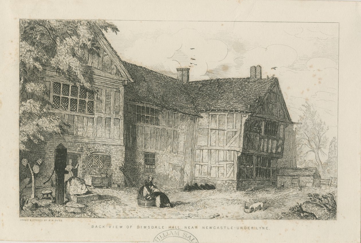 Dimsdale Old Hall: etsaus, nd [?c 1870] tekijältä Robert William Buss