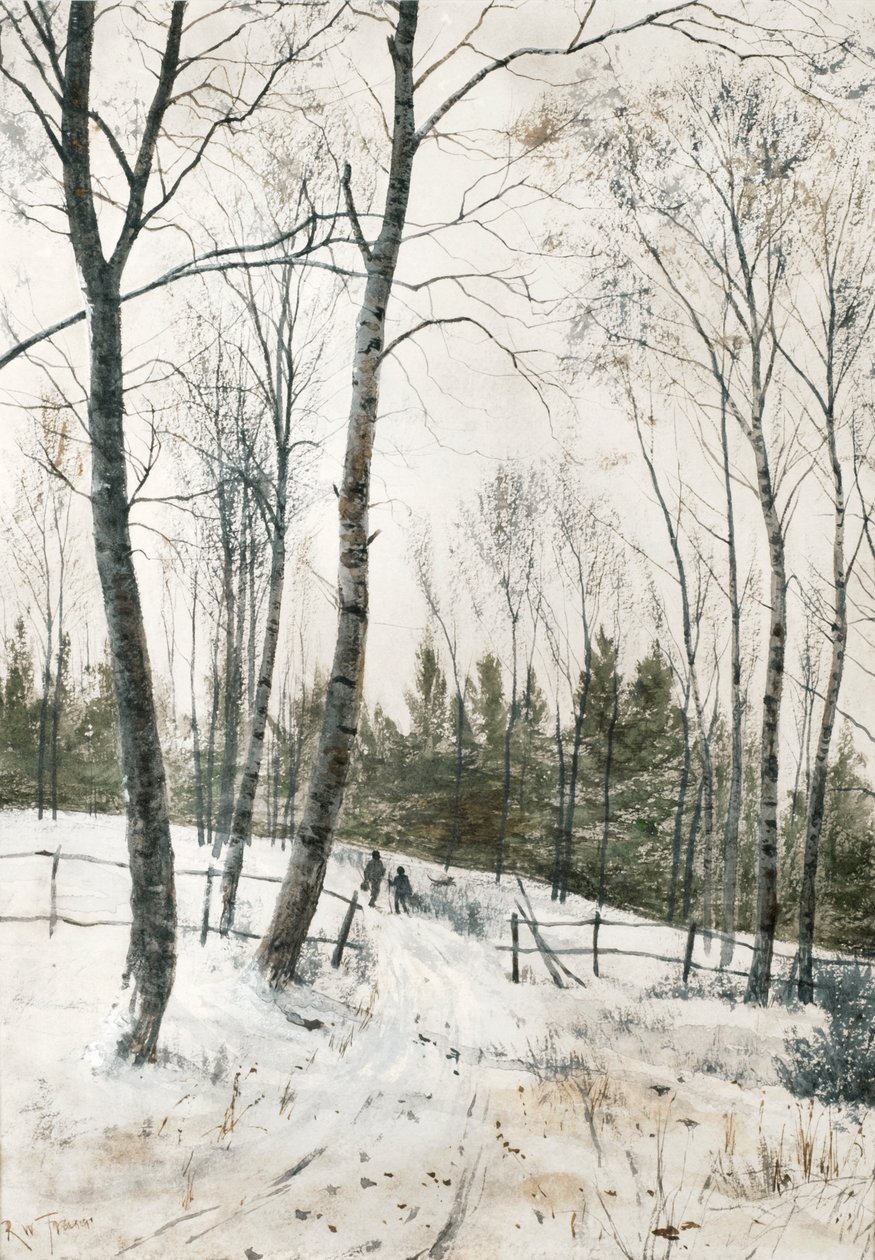 Kaksi hahmoa talvisessa metsässä tekijältä Robert Winchester Fraser