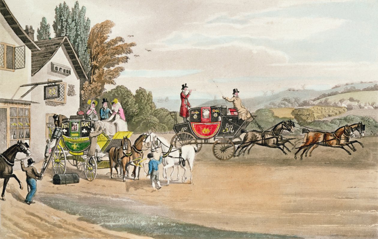 London Mail and Stage Coach (värillinen akvatinta) tekijältä Robert the Elder Havell