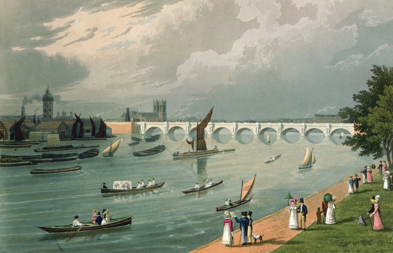 Näkymä Waterloon sillalle, pubi. 1820, Colnaghi und Co. tekijältä Robert the Elder and Younger Havell