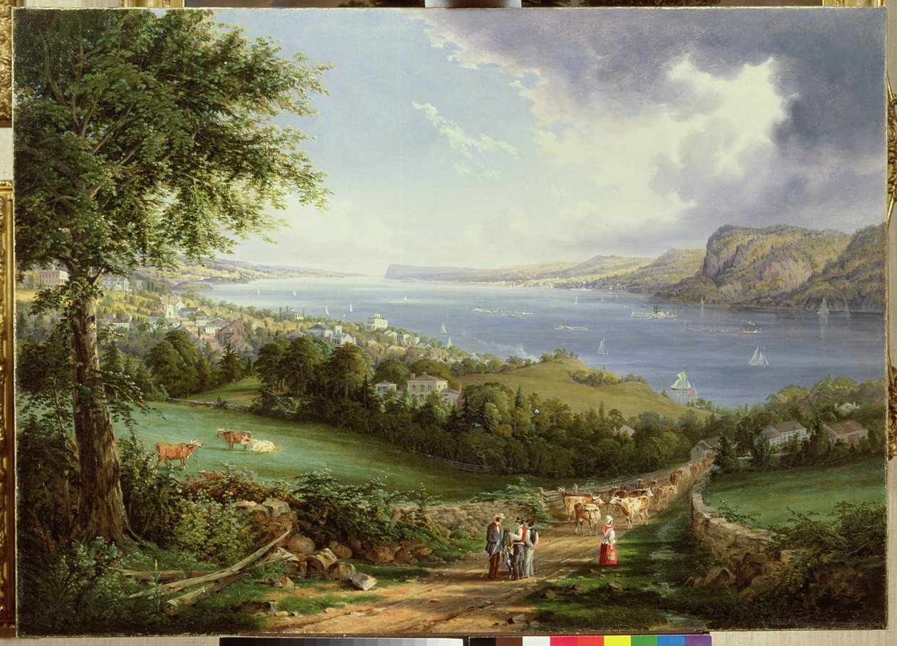 Näkymä Hudson-joelle Sing Singin läheltä, New Yorkista, n. 1850 tekijältä Robert the Younger Havell