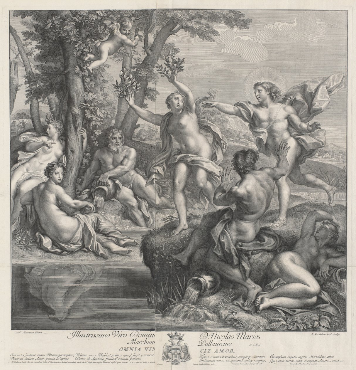 Rakkaus valloittaa kaiken [Apollo ja Daphne], 1728. tekijältä Robert van Audenaerde