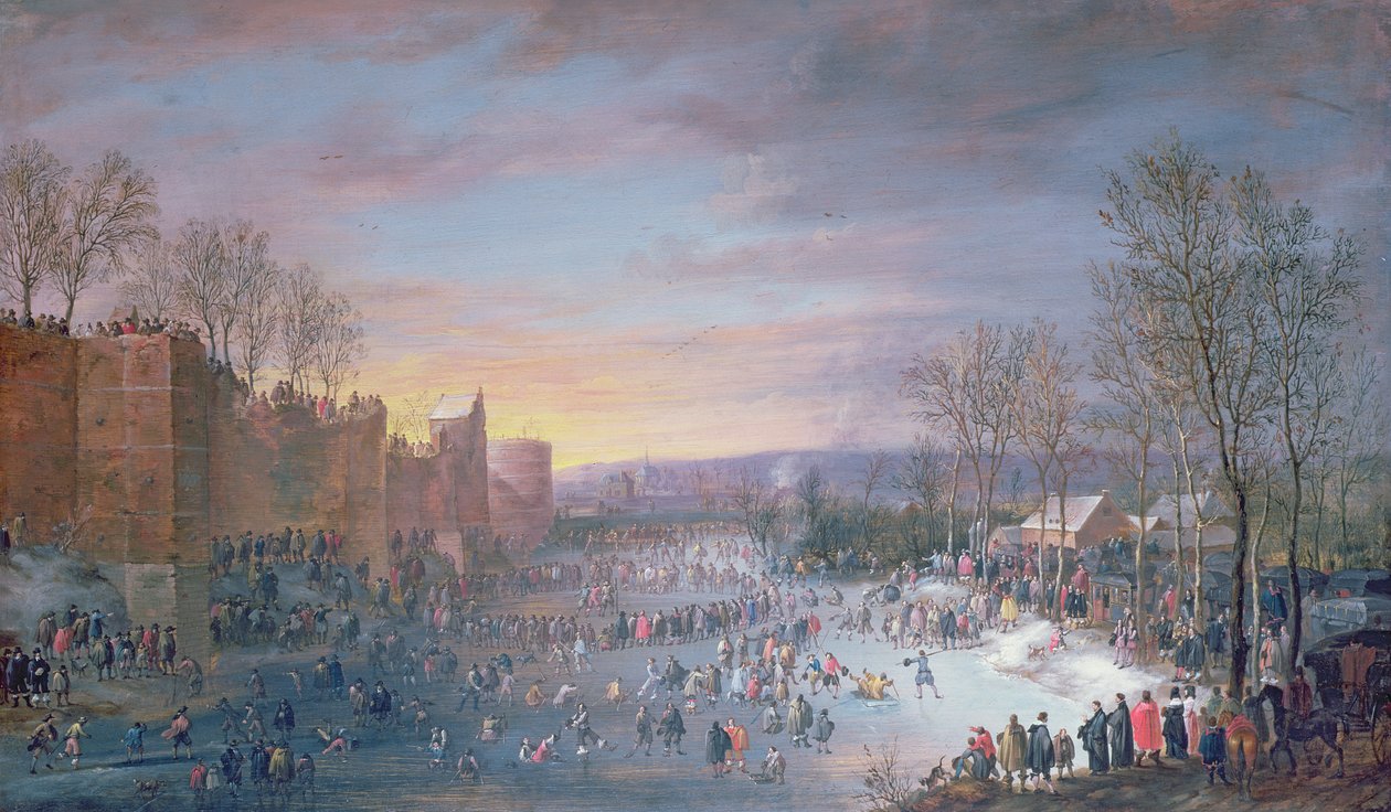 Luistelu Stadtgrabenilla Brysselissä, 1649 (paneeli) tekijältä Robert van den Hoecke