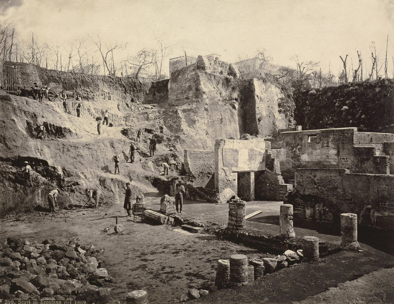 Herculaneumin arkeologinen kaivauspaikka, 1869 tekijältä Roberto Rive