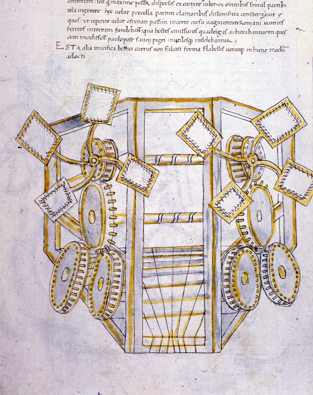 Sotataide: tutkimus sotakoneista, kuvitus insinööri Roberto Valturion (1405-1483?) De re Militarin teoksesta tekijältä Roberto Valturio