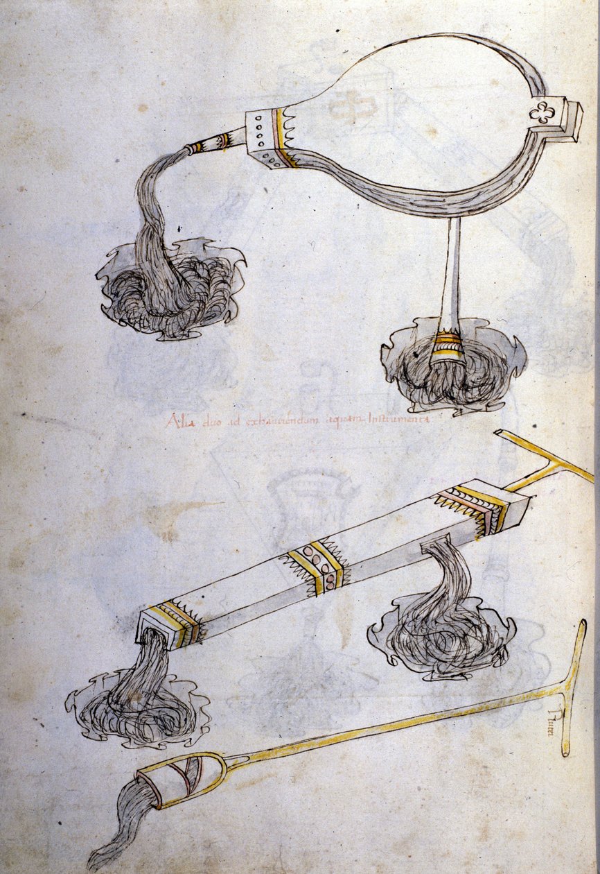 Sotataide: sotilaskoneiden tutkimus. sytytysnesteet, kuvitus De re Militarin teoksesta, insinööri Roberto Valturio (1405-1483?) tekijältä Roberto Valturio