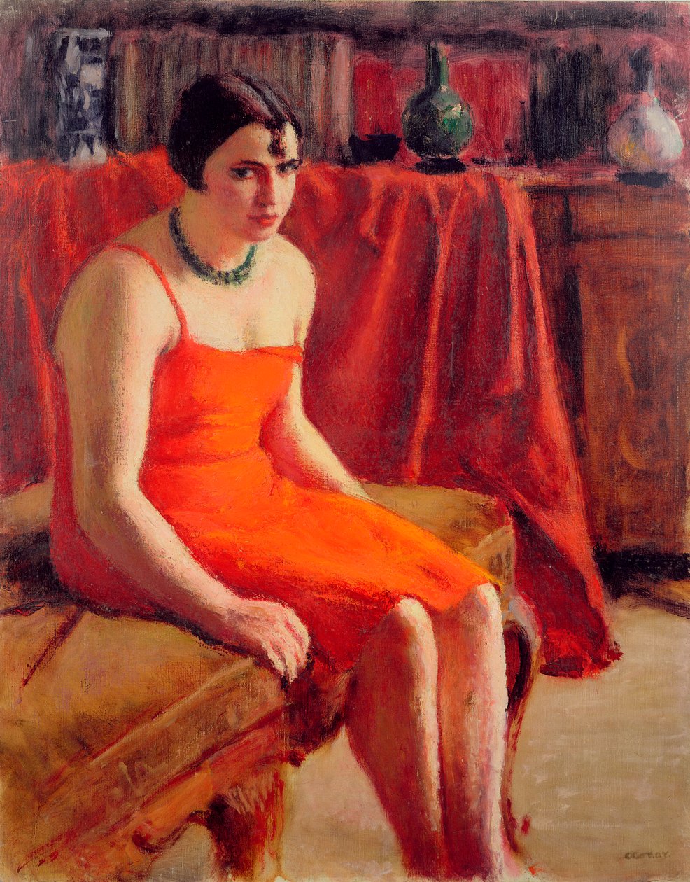 Istuva nainen punaisessa mekossa, 1929 tekijältä Roderic O Conor