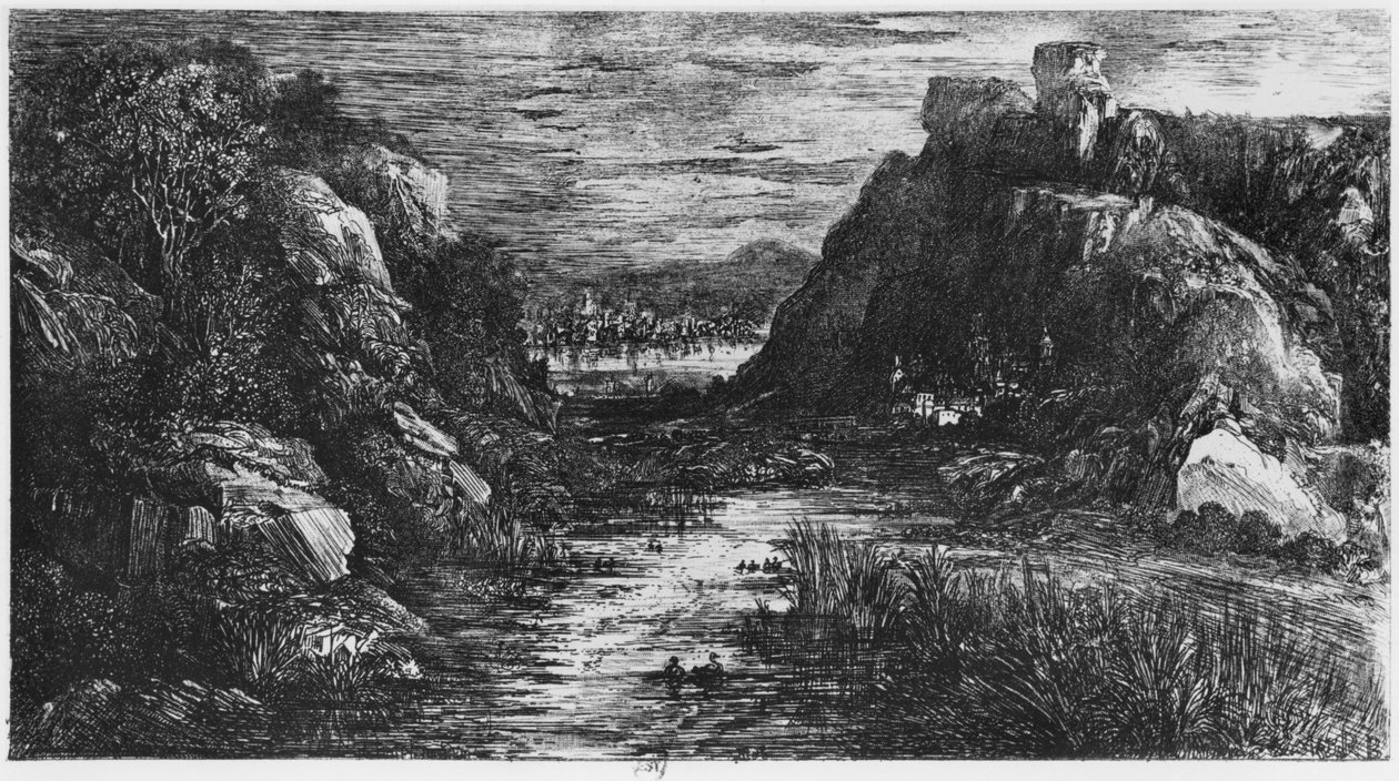 Maisema louhikon takana, 1871 tekijältä Rodolphe Bresdin