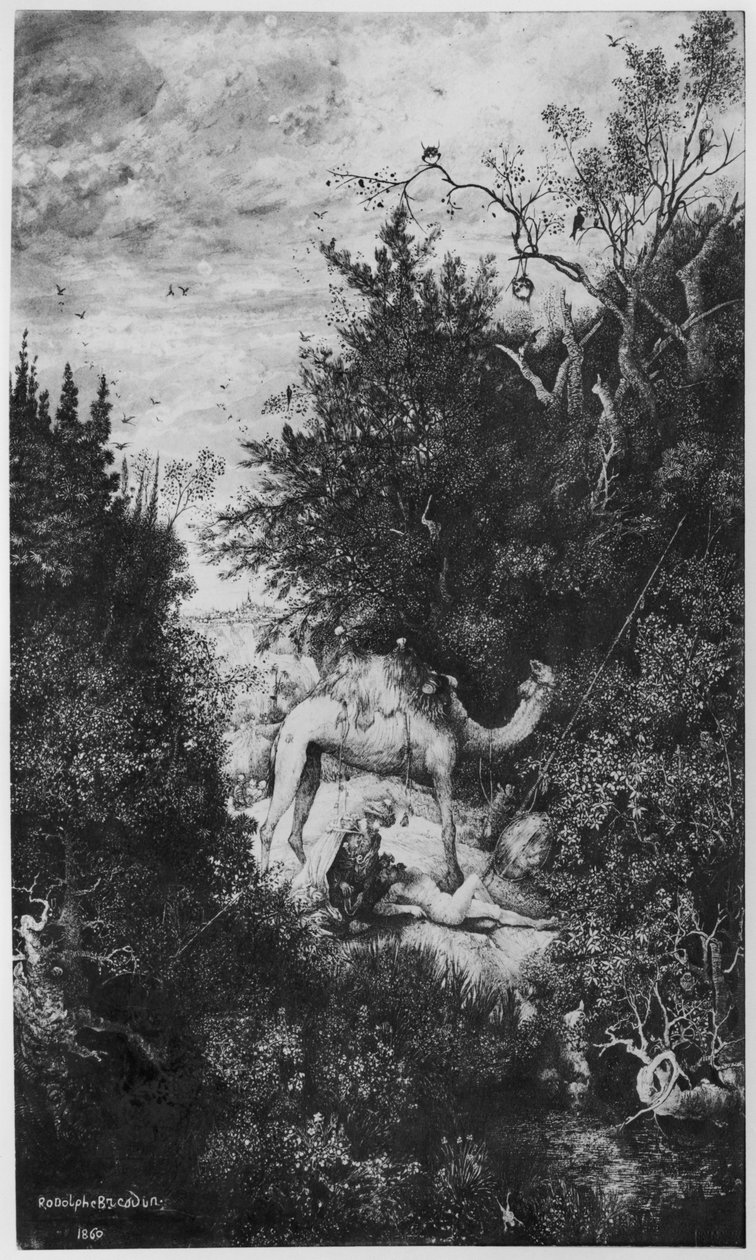 Laupias samarialainen, 1860 (intialainen muste, pesu ja kynä Bristol-taululla) tekijältä Rodolphe Bresdin