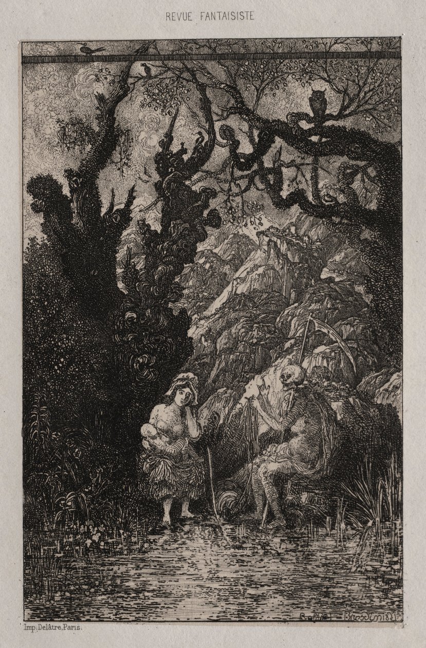 Kuolema ja nuori äiti, 1861. tekijältä Rodolphe Bresdin