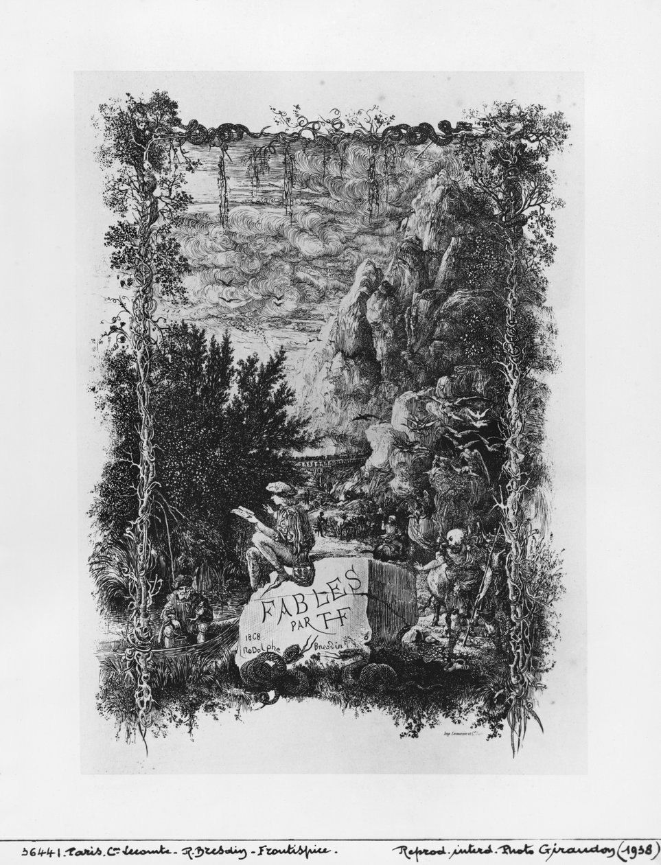 Etukuva Hippolyte de Thierry-Faletansin (1800-luku) teoksesta "Fables" (Satujen tarinat) 1868 tekijältä Rodolphe Bresdin