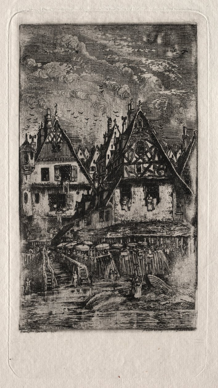 Tori aurinkovarjoineen, 1866. tekijältä Rodolphe Bresdin