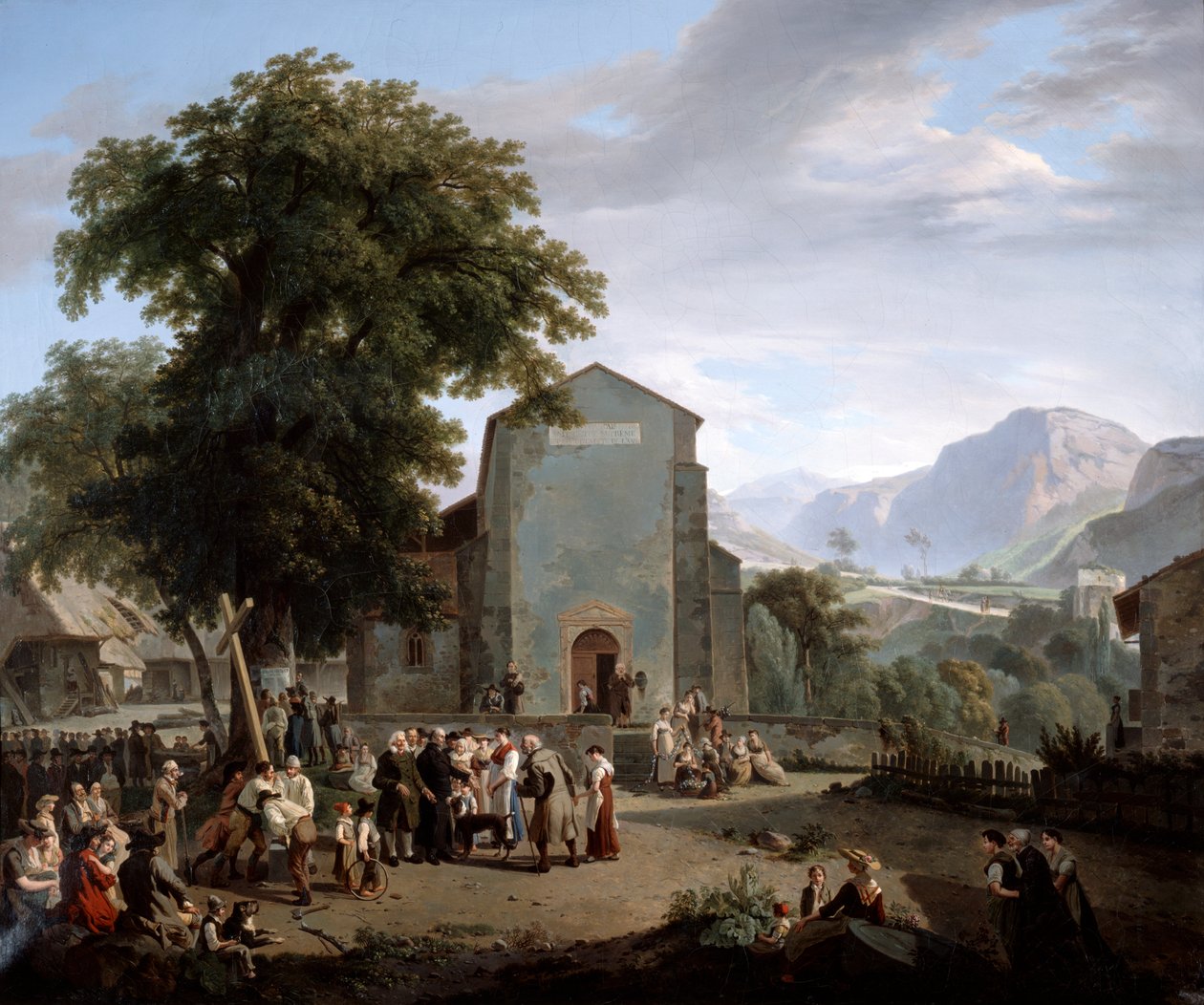 "Palvonnan uudelleen perustaminen vallankumouksen jälkeen", 1800-luku. tekijältä Rodolphe Topffer