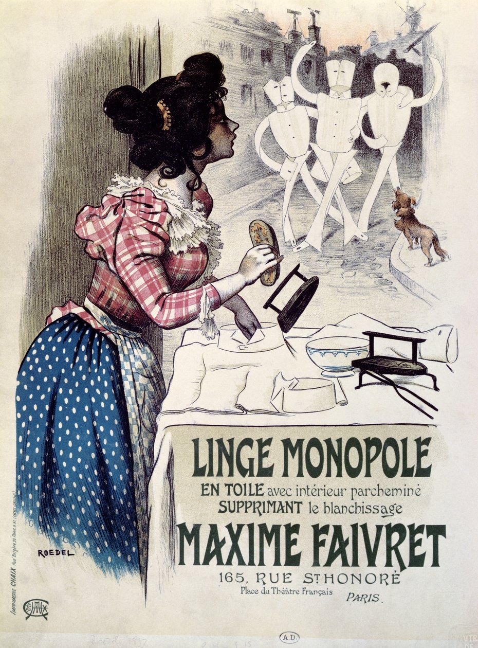 Julistemainos "Linge Monopole" -valkaisua estävä tuote, n. 1895 tekijältä Roedel