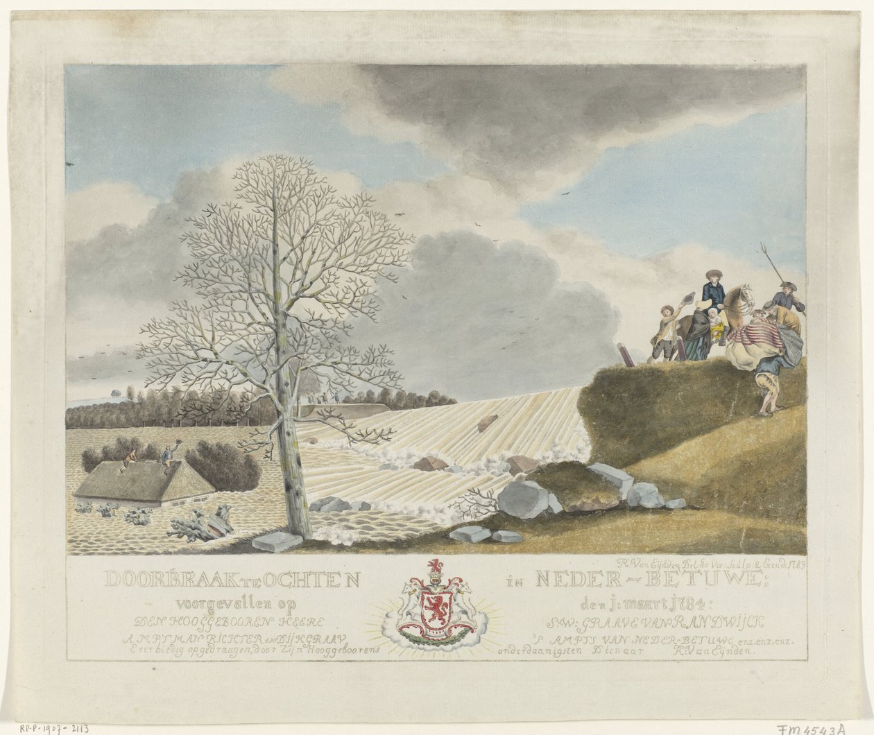 Läpimurto Ochtenissa, 1784 Läpimurto Ochtenissa Lower Betuwessa; tapahtui 1. maaliskuuta 1784 (otsikko esineessä) tekijältä Roeland van Eynden