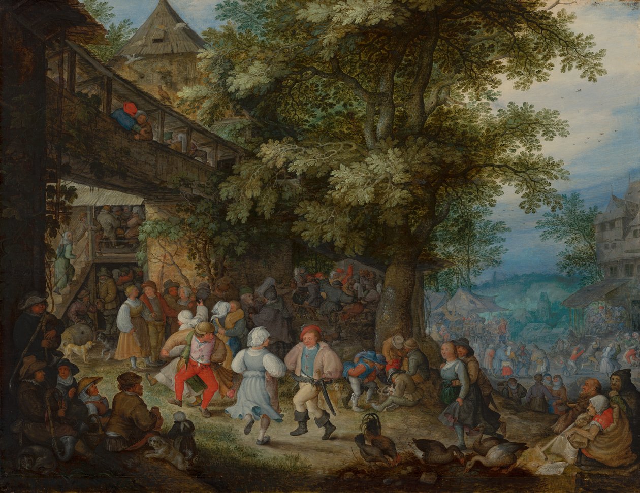 Talonpojat tanssivat Bohemian Innin ulkopuolella, n. 1610 tekijältä Roelandt Jacobsz. Savery