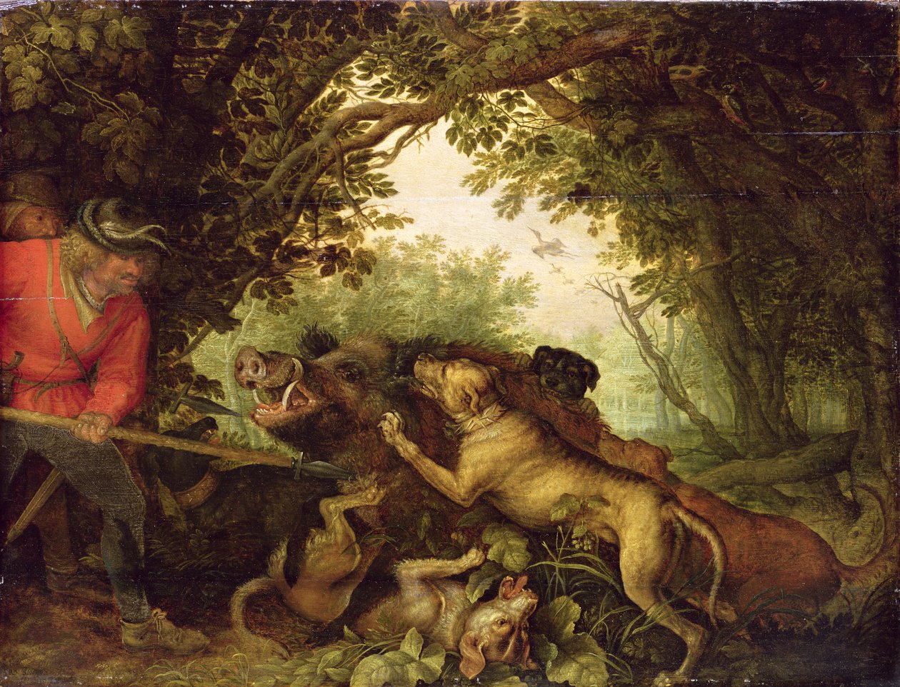 Villisian metsästys, 1611 tekijältä Roelandt Jacobsz. Savery