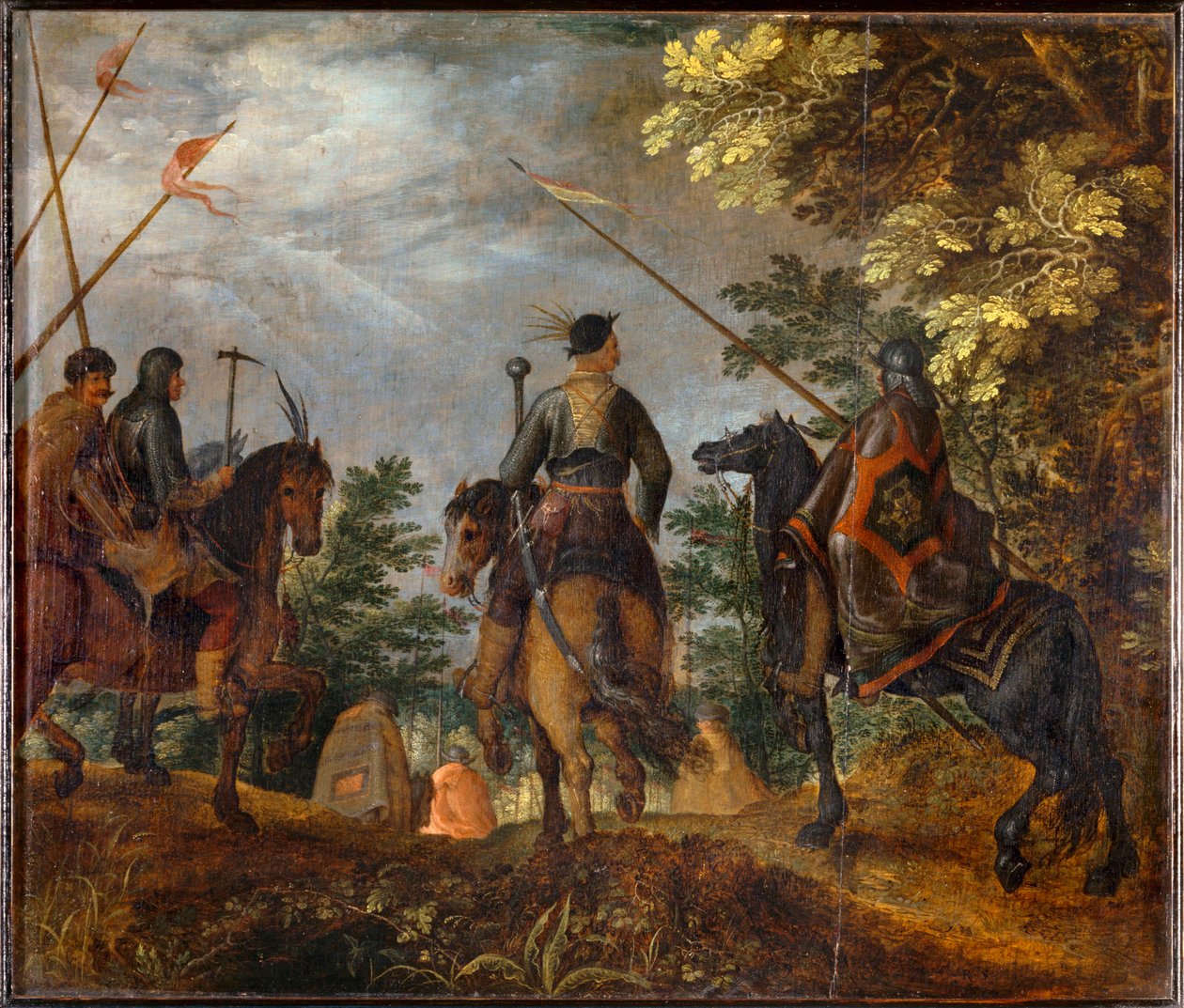 Puolalaiset ratsumiehet marssivat metsän läpi ... tekijältä Roelandt Jacobsz. Savery