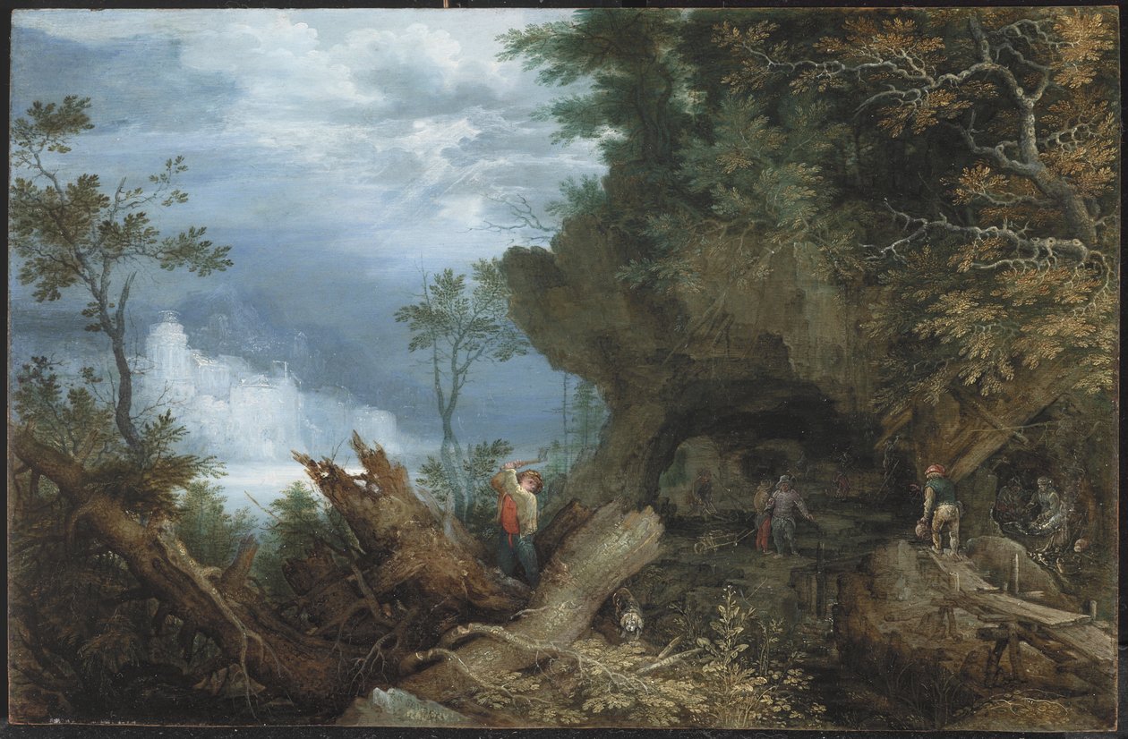 Vuoristoinen maisema, jossa on sisäänkäynti kaivokseen, n. 1612-13 (öljy pyökkilevylle) tekijältä Roelandt Jacobsz. Savery