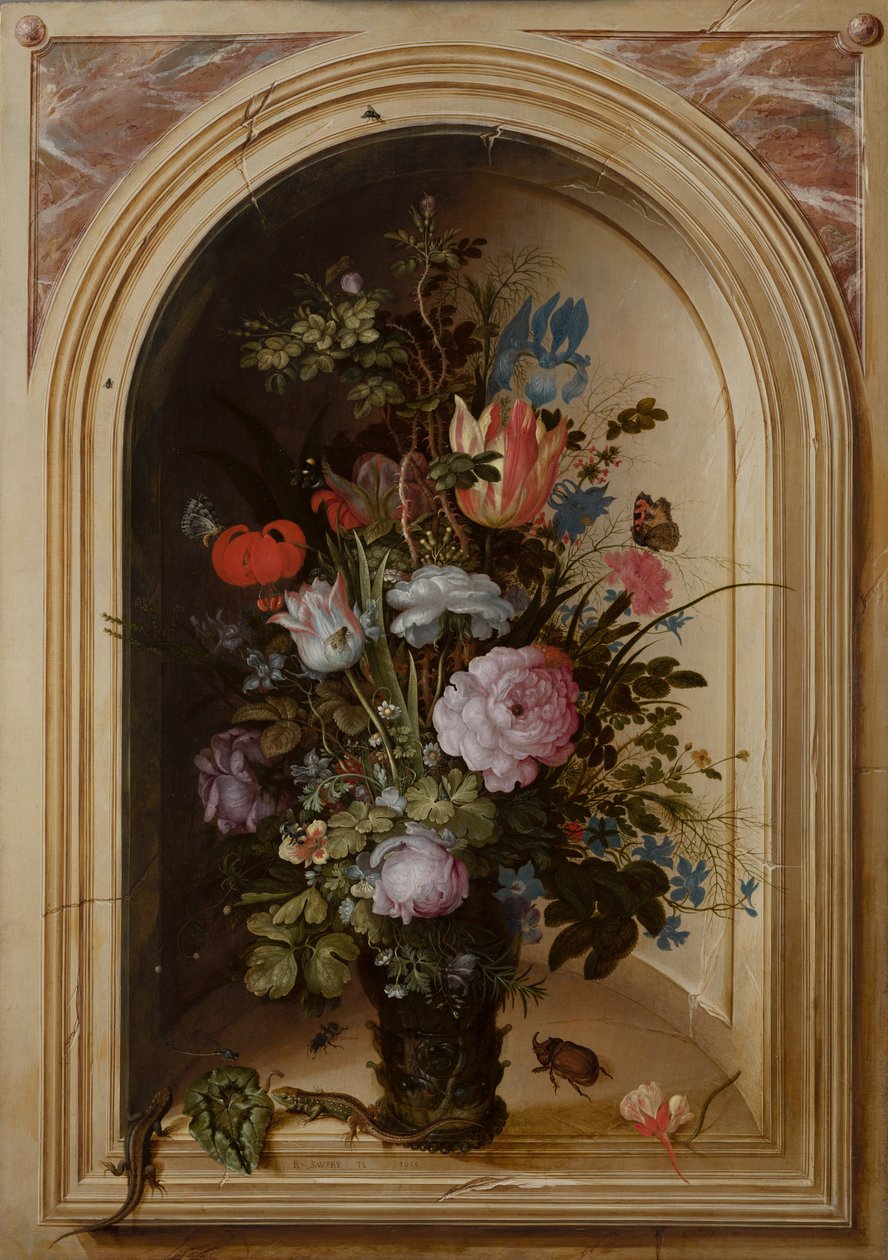 Kukkimaljakko kivirakenteessa, 1615 tekijältä Roelandt Jacobsz. Savery