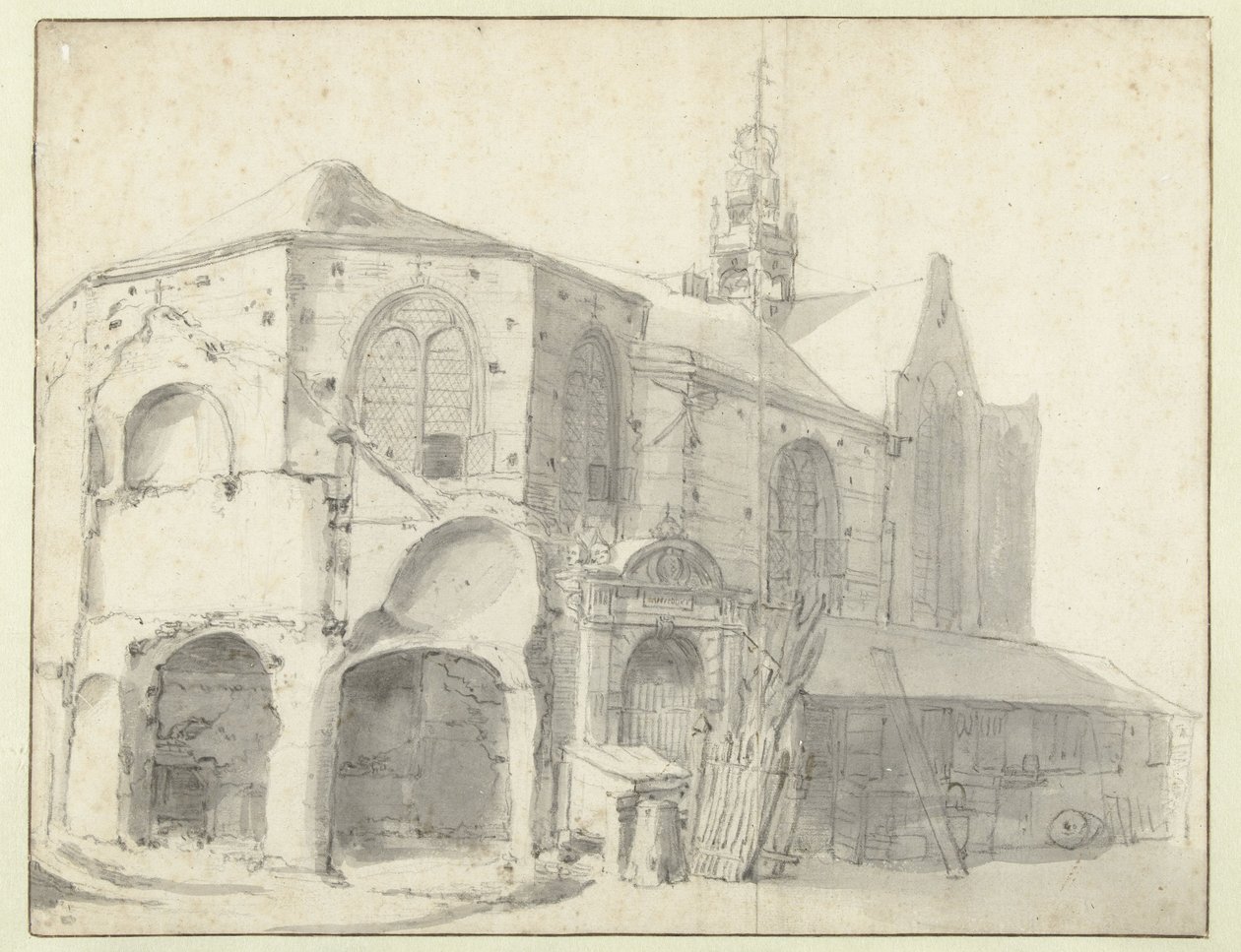 Näkymä Jeruzalemkapelille ja Sint Olofskapelille, Amsterdam tekijältä Roelant Roghman (attributed to)