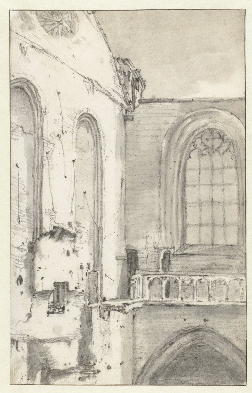 Näkymä Nieuwe Kerkin risteyksestä Amsterdamissa vuoden 1645 palon jälkeen tekijältä Roelant Roghman (attributed to)