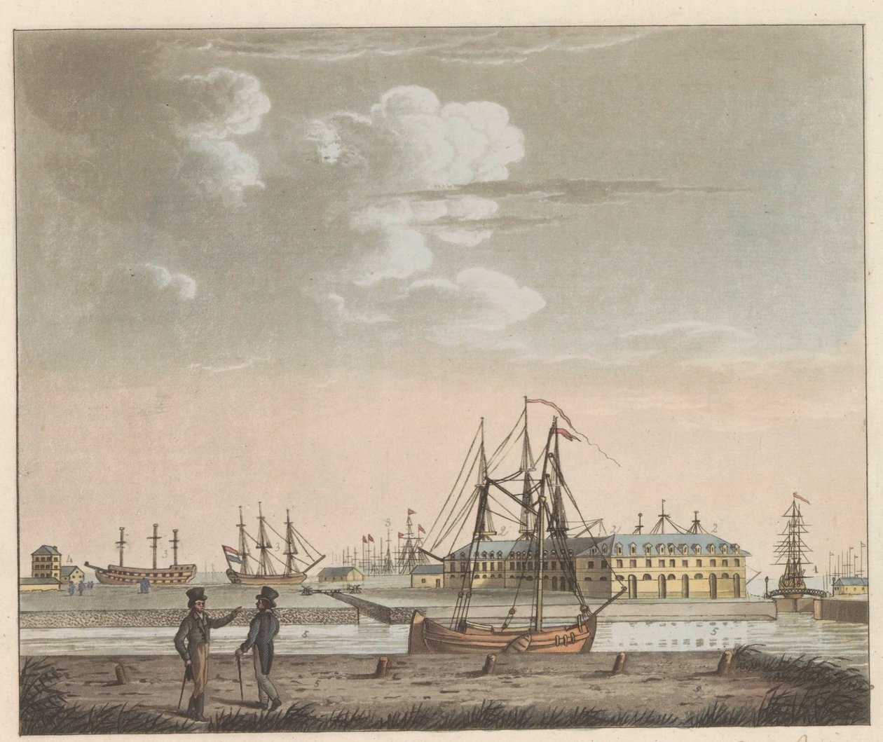 Rijkswerf Willemsoord, cap a 1825 Vista de Willemsoord al clar - prop del Nieuwendiep, i l