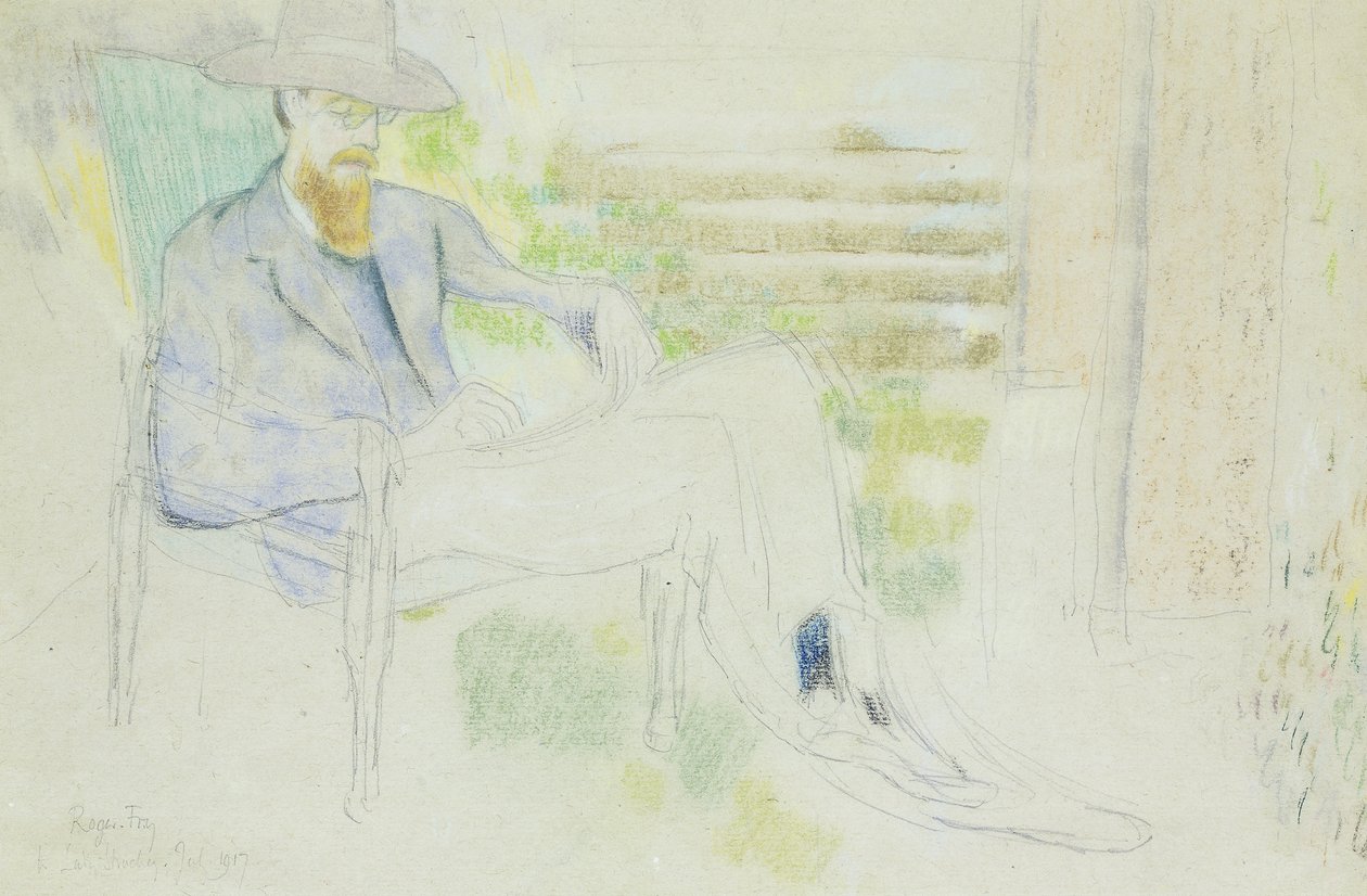 Lytton Strachey kirjoittaa puutarhassa, tekijältä Roger Eliot Fry