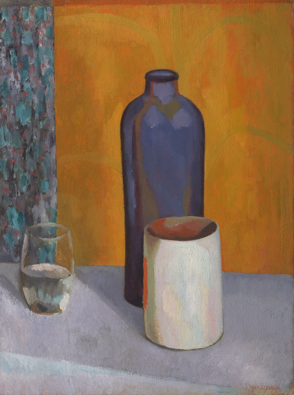 Asetelma sinisellä pullolla tekijältä Roger Fry