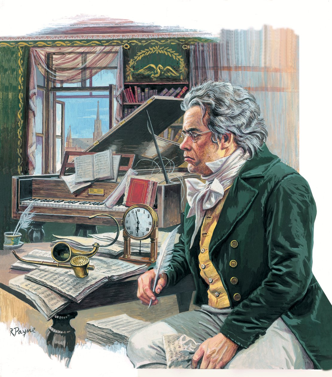 Ludwig van Beethoven (1770-1827) (guassi paperille) tekijältä Roger Payne