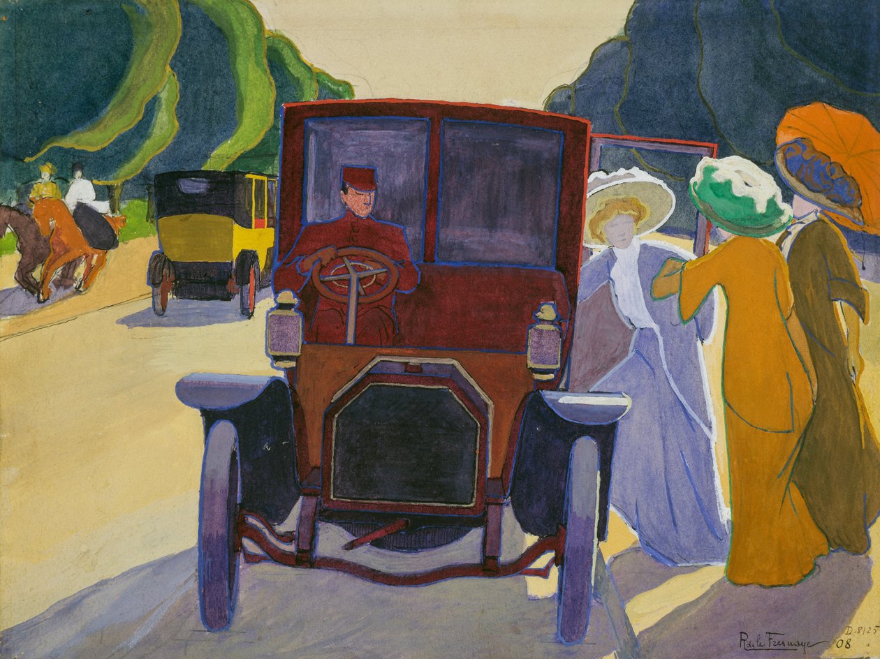 Acacias-katu Bois de Boulognessa, auto kuljettajineen tekijältä Roger de La Fresnaye