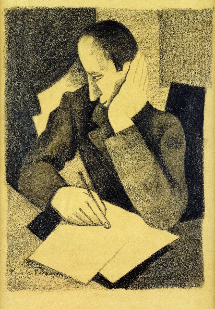 Mies kirjoittaa: Study for Malaria; Mies kirjoittamassa: Study for Paludes, n. 1920 tekijältä Roger de La Fresnaye